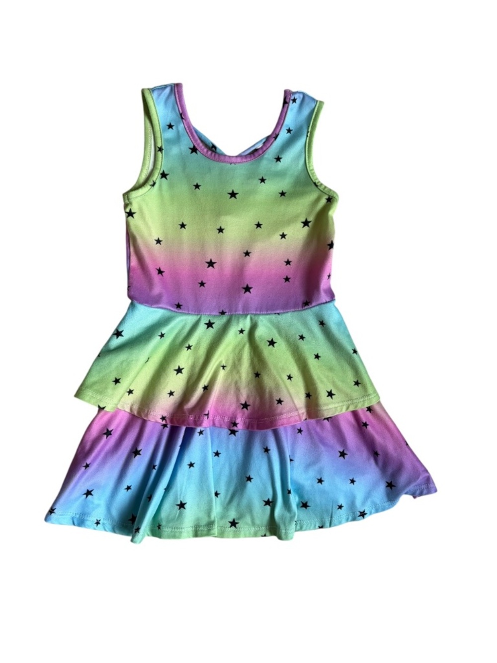 Pixie Lane Girls 3T Rainbow Ombre Star Tiered Twirl Dress